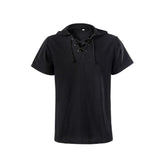 Medieval Adult Men Summer Strappy Hooded Short Sleeve Shirt Cosplay Costume Outfits Halloween Carnival Suit