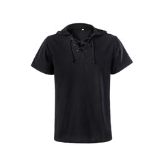 Medieval Adult Men Summer Strappy Hooded Short Sleeve Shirt Cosplay Costume Outfits Halloween Carnival Suit