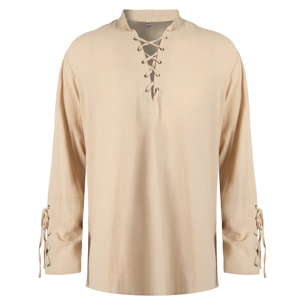 Medieval Cotton and Linen Long Sleeved Shirt For Men 2024 Cosplay Costume Outfits Halloween Carnival Suit