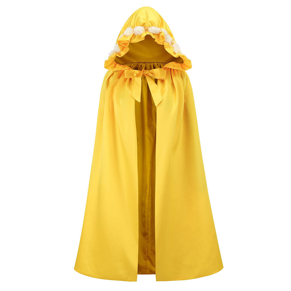 Medieval Lace Girls Princess Yellow Hooded Cape Cosplay Outfits Halloween Party Suit