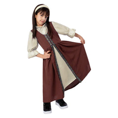 Medieval Renaissance Court Palace Kids Girls Brown Dress Cosplay Costume Outfits Halloween Carnival Suit