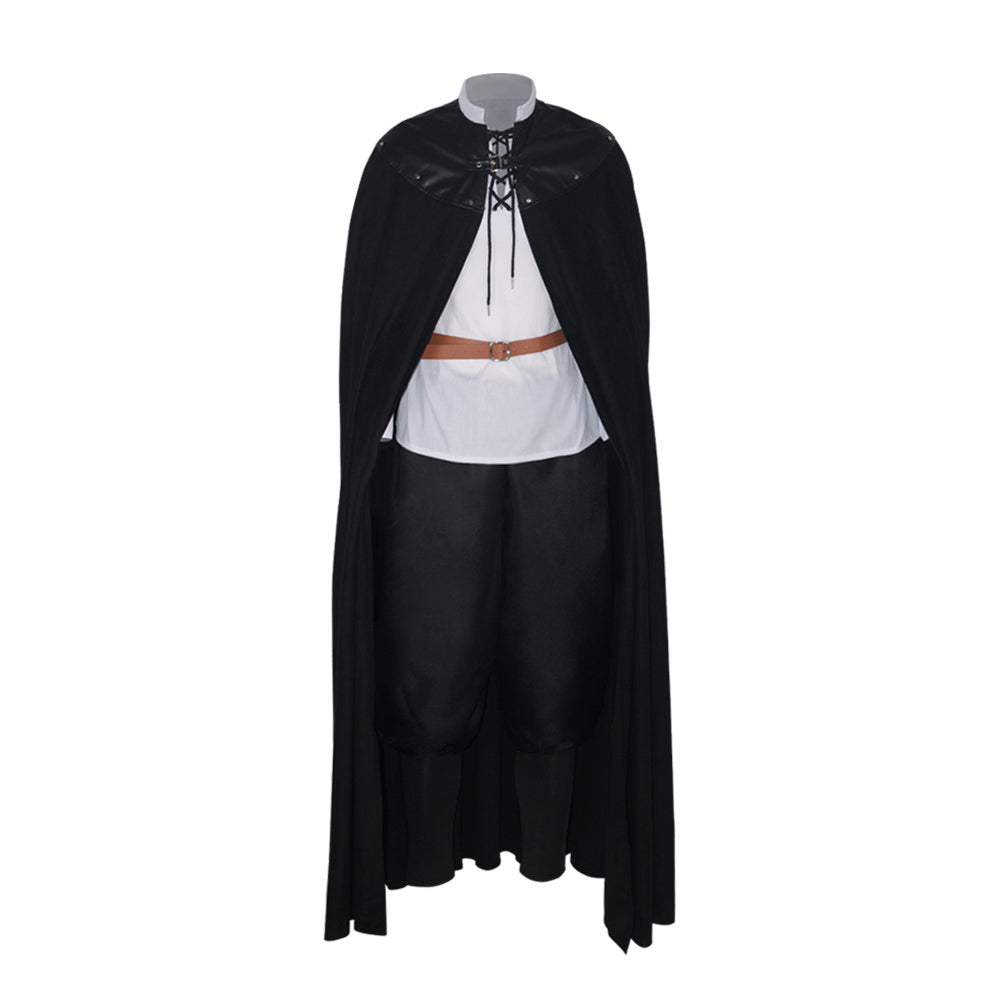 Medieval Renaissance Knight Men Top Pants Set With Black Cloak Cosplay Costume Outfits Halloween Carnival Suit