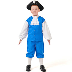 Medieval Vikings Pirate Captain Cosplay Kids Boys Blue Outfits Costume Halloween Carnival Suit