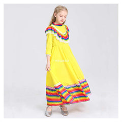 Mexico Big Circle Long Gypsy Flamenco Dance Kids Girls Dress Skirt Cosplay Costume Outfit Halloween Carnival Suit