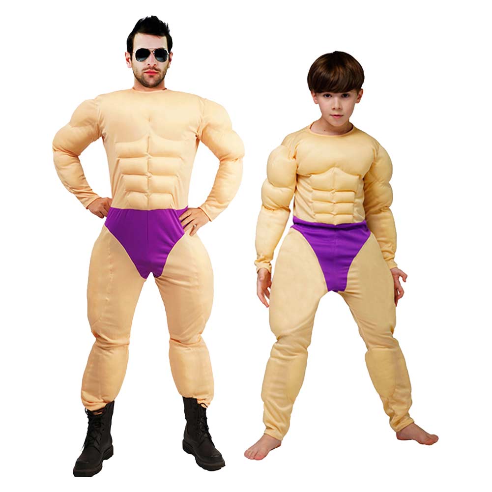 Muscular Men's Khaki Jumpsuit For Adult Children Cosplay Costume Outfits Halloween Carnival Suit