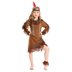 Native Indian Clothings For Little Kids Girls 5 Piece Set Cosplay Outfits Halloween Party Suit