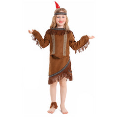 Native Indian Clothings For Little Kids Girls 5 Piece Set Cosplay Outfits Halloween Party Suit