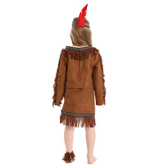 Native Indian Clothings For Little Kids Girls 5 Piece Set Cosplay Outfits Halloween Party Suit