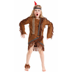 Native Indian Clothings For Little Kids Girls 5 Piece Set Cosplay Outfits Halloween Party Suit