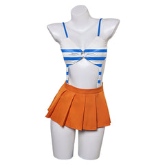 One Piece Nami Blue Striped Top Orange Skirt Set Swimsuit Cosplay Costume Outfits Halloween Carnival Suit