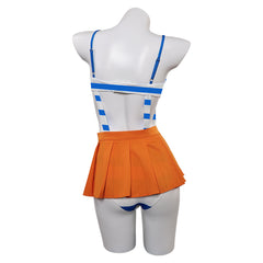 One Piece Nami Blue Striped Top Orange Skirt Set Swimsuit Cosplay Costume Outfits Halloween Carnival Suit