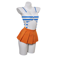 One Piece Nami Blue Striped Top Orange Skirt Set Swimsuit Cosplay Costume Outfits Halloween Carnival Suit