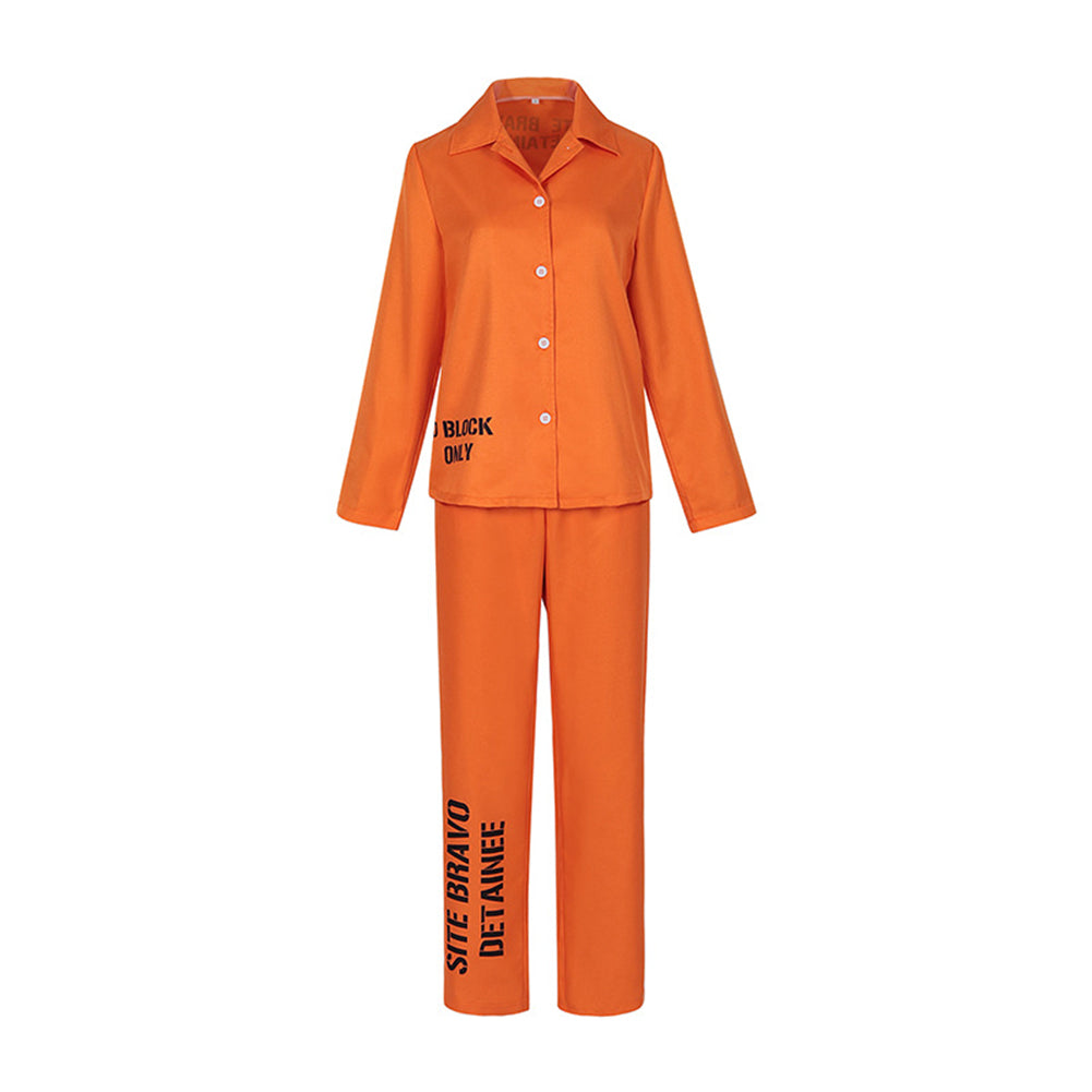 Orange Prisoner Clothes Uniform Women Top Pants Set Cosplay Costume Outfits Halloween Carnival Suit