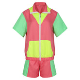Retro 70s 80s Hip Hop 2 Piece Short Sleeve Set Pink Sportswear Cosplay Outfits Halloween Party Suit