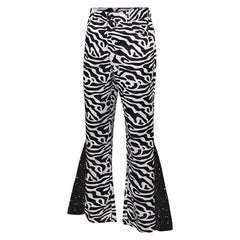 Retro 70s Disco Men's Sequin Zebra Flared Pants Cosplay Outfits Halloween Party Suit