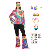 Retro 70s Hip Hop Hippy Colorful Printed 7 Piece Set Cosplay Outfits Halloween Party Suit