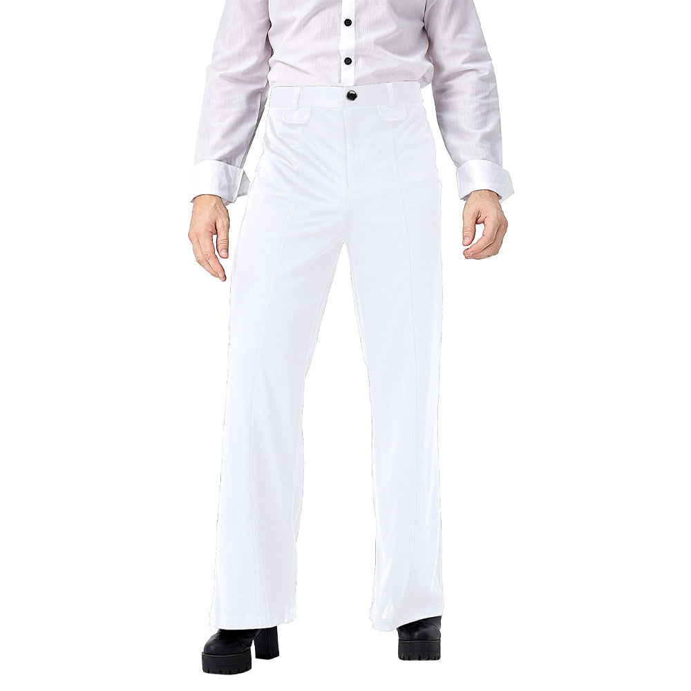 Retro 70S Men White Bell-bottomed Flared Pants Cosplay Outfits Halloween Carnival Suit