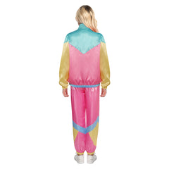 Retro 80s 2 Piece Yellow Pink Colorblocked Set Tracksuit Sportwear For Adult Women Men Cosplay Costume Outfits Halloween Carnival Party Suit