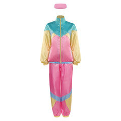 Retro 80s 2 Piece Yellow Pink Colorblocked Set Tracksuit Sportwear For Adult Women Men Cosplay Costume Outfits Halloween Carnival Party Suit