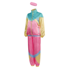 Retro 80s 2 Piece Yellow Pink Colorblocked Set Tracksuit Sportwear For Adult Women Men Cosplay Costume Outfits Halloween Carnival Party Suit
