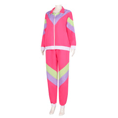 Retro 80S Hip Hop Disco Pink Windbreaker Tracksuit Set For Women Cosplay Costume Sportswear Outfits Halloween Party Shell Suit