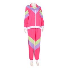 Retro 80S Hip Hop Disco Pink Windbreaker Tracksuit Set For Women Cosplay Costume Sportswear Outfits Halloween Party Shell Suit