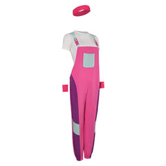 Retro 80s Women Rose Pink Overalls 3 Piece Set Cosplay Outfits Halloween Party Suit