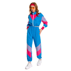 Retro 80s Workout 7 Piece Set for Adult Halloween Cosplay Costume Blue Hip Hop Outfits Halloween Carnival Suit