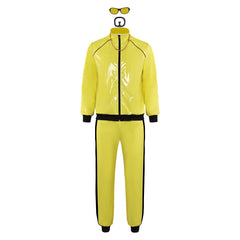 Retro 90S Disco Patent Leather Glossy Yellow 5 Pieces Set Cosplay Outfits Halloween Carnival Suit