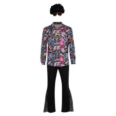 Retro 90s Men's 7 Pieces Cashew Flower Patterned Suit Disco Hip Hop Accessories Set Outfit Halloween Carnival Cosplay Costume