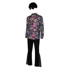 Retro 90s Men's 7 Pieces Cashew Flower Patterned Suit Disco Hip Hop Accessories Set Outfit Halloween Carnival Cosplay Costume