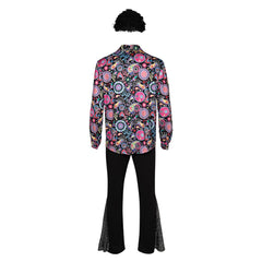 Retro 90s Men's 7 Pieces Cashew Flower Patterned Suit Disco Hip Hop Accessories Set Outfit Halloween Carnival Cosplay Costume