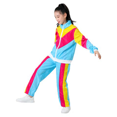 Retro Disco Kids Children Rose Pink 3 Piece Set Sportswear Cosplay Outfits Halloween Party Suit