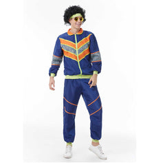 Retro Hip Hop Disco Men's Blue Jacket Pants Headband Sprotwear Outfits Cosplay Halloween Carnival Suit