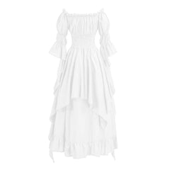 Retro Medieval Court Princesses White Dress Necklace Earrings Set Cosplay Outfits Halloween Party Suit