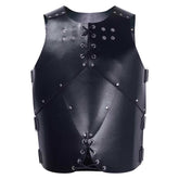 Retro Medieval Men PU Leather Black Armor Vest Cosplay Costume Outfits Halloween Carnival Suit
