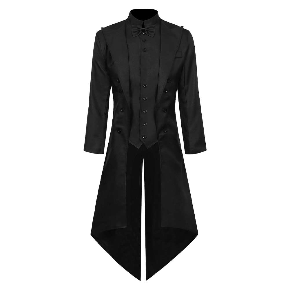Retro Medieval Mid-Length Slim Black Tuxedo Fake Two Pieces Cosplay Outfits Halloween Party Suit
