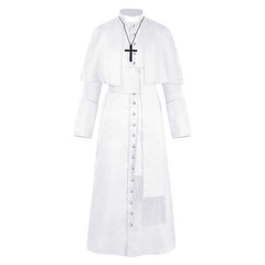 Retro Medieval Priest White Coat Belt Scarf Cross 4 Pics Set Cosplay Outfits Halloween Party Suit