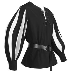 Retro Medieval Renaissance Drama Colorblocked Tie-Down Banded Shirt With Belt Halloween Carnival Cosplay Costume