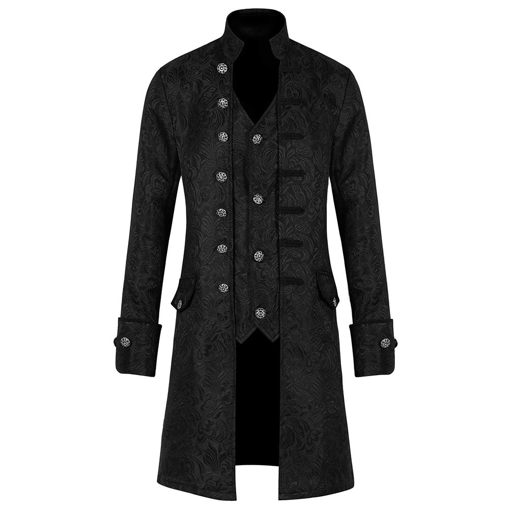 Retro Medieval Steampunk Standing Collar Men's Black Coat Cosplay Outfits Halloween Party Suit