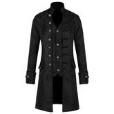 Retro Medieval Steampunk Standing Collar Men's Black Coat Cosplay Outfits Halloween Party Suit