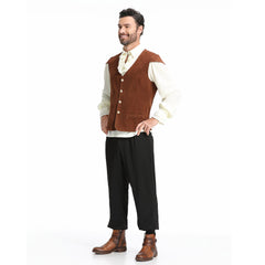 Retro Medieval Victoria Pirates Men Brown 3 Piece Set Cosplay Outfits Halloween Party Suit