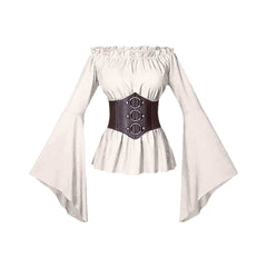 Retro Middle Ages Renaissance Long Sleeved Corset Waistband Shirt Cosplay Costume Outfits Halloween Carnival Suit