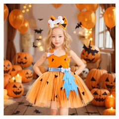 Retro The Stone Age Protohuman Kids Girls Mesh Tutu Dress Set Cosplay Outfits Halloween Party Suit