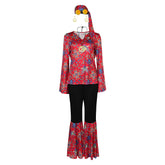 Retro Women 8 Pieces Hippy Recycle Pattern Red Suit Accessories Set Outfit Halloween Carnival Cosplay Costume