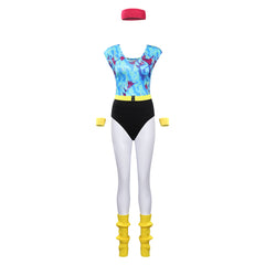 Retro 80s Hip Hop Disco 6Pcs/set Blue Colorful Printed Leotard Legging Tracksuit For Adult Women Cosplay Costume Outfits Halloween Carnival Suit