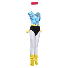 Retro 80s Hip Hop Disco 6Pcs/set Blue Colorful Printed Leotard Legging Tracksuit For Adult Women Cosplay Costume Outfits Halloween Carnival Suit