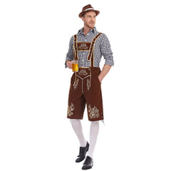 The Munich Oktoberfest Men Black Plaid Top Brown Pants Hat 3 Pics/Set Cosplay Outfits Halloween Party Suit