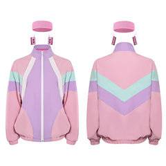 3Pcs/Set Retro 80S Casual Jackets Lightweight Pink Purple Colorblocked Bomber Windbreaker Halloween Cosplay Costume Disguise For Adult Men Women