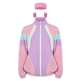 3Pcs/Set Retro 80S Casual Jackets Lightweight Pink Purple Colorblocked Bomber Windbreaker Halloween Cosplay Costume Disguise For Adult Men Women